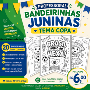BANDEIRINHAS JUNINAS PARA COLORIR – TEMA COPA 2026